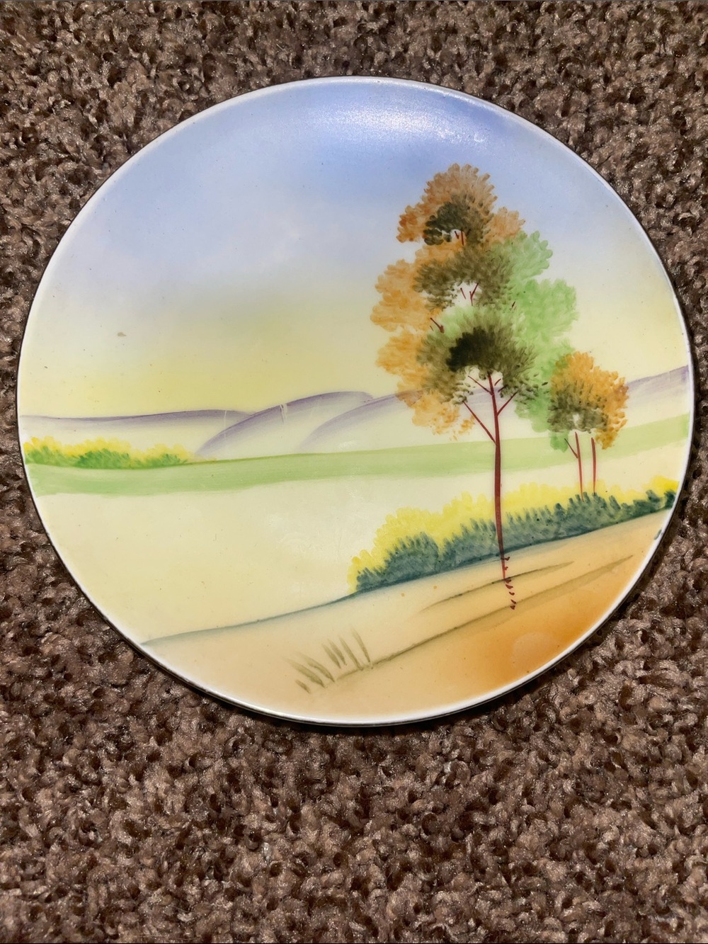 Noritake Hand-Painted Pastel Landscape Plate - Blue, Green & Yellow